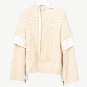Sacai AW/16 Cream Wool Waffle-Knit Tie-Neck Sweater